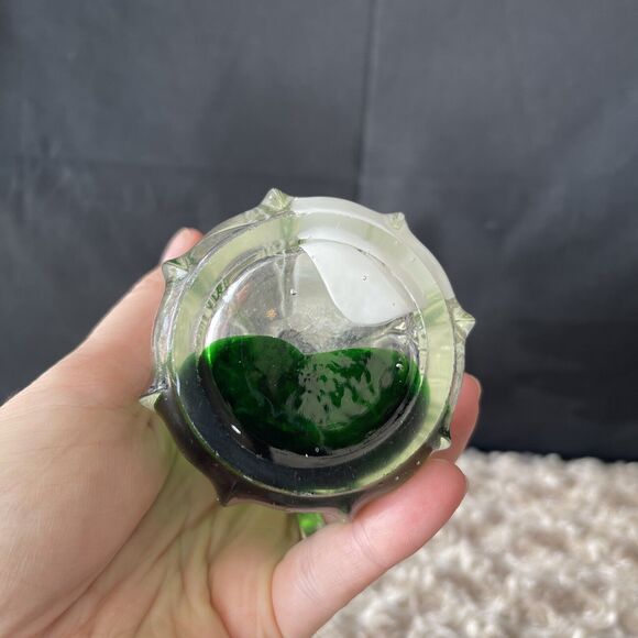 Vintage Swung Glass Finger Vase Clear White Green Ribbed 9” Handblown - Picture 7 of 8